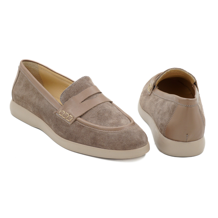 Pantofi dama tip loafers din piele naturala intoarsa grej, cu varf rotund si talpa de 2 cm 51526-1-26 [5]