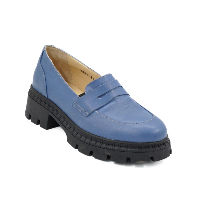 Pantofi dama tip loafers din piele naturala albastra, cu varf rotund si talpa 3 cm 60420-26 [2]