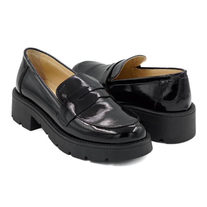 Pantofi dama tip loafers din piele naturala lacuita neagra cu varf rotund si talpa de 4 cm 55525-1-26 [4]