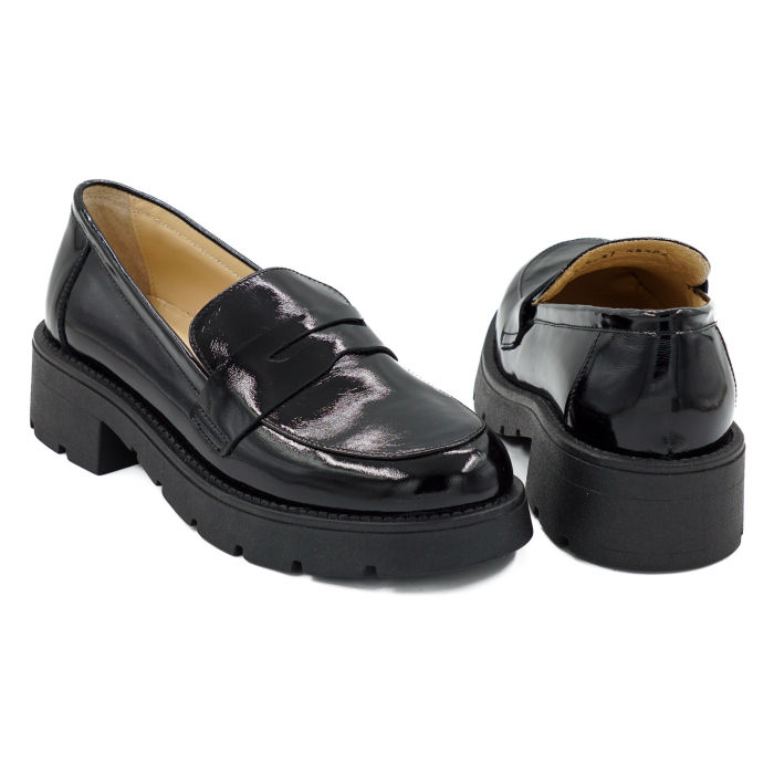Pantofi dama tip loafers din piele naturala lacuita neagra cu varf rotund si talpa de 4 cm 55525-1-26 [5]