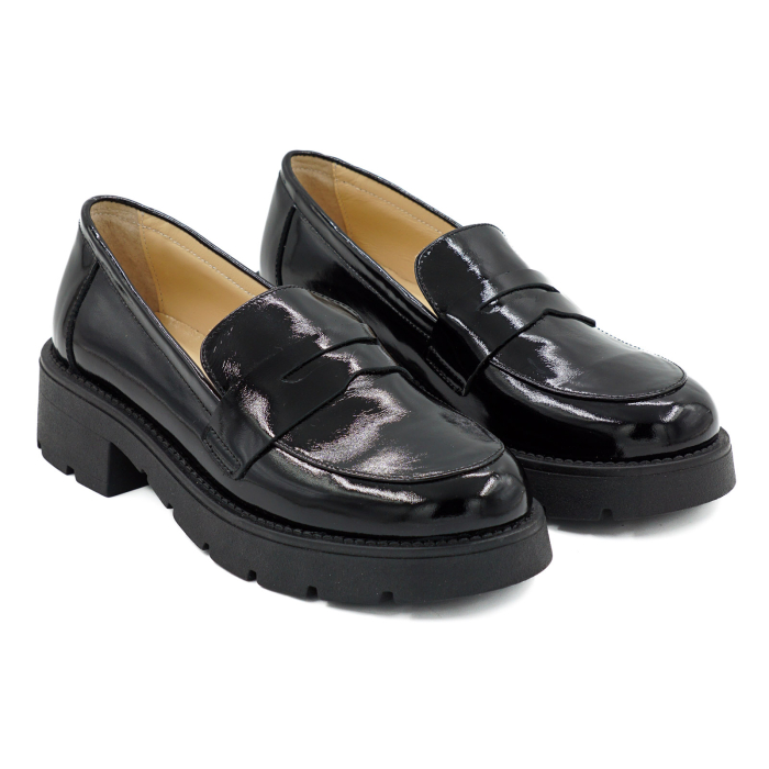 Pantofi dama tip loafers din piele naturala lacuita neagra cu varf rotund si talpa de 4 cm 55525-1-26 [3]