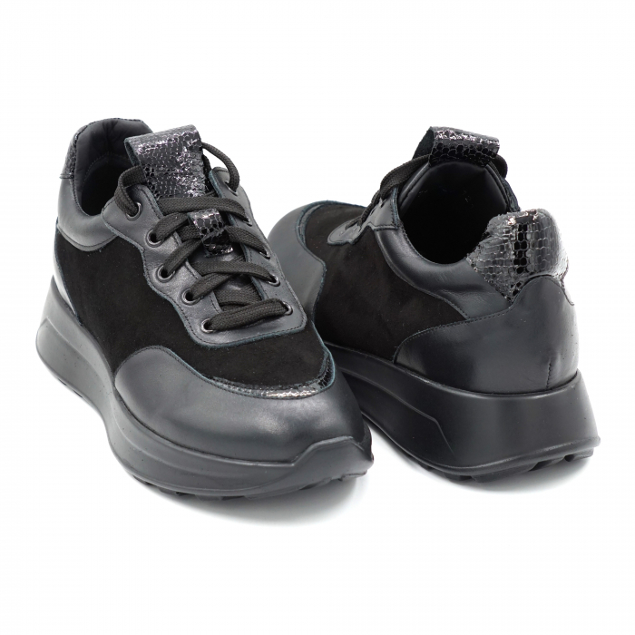 Pantofi dama tip adidas din piele naturala neagra cu varf rotund si talpa 4 cm  51121-1-24 [4]