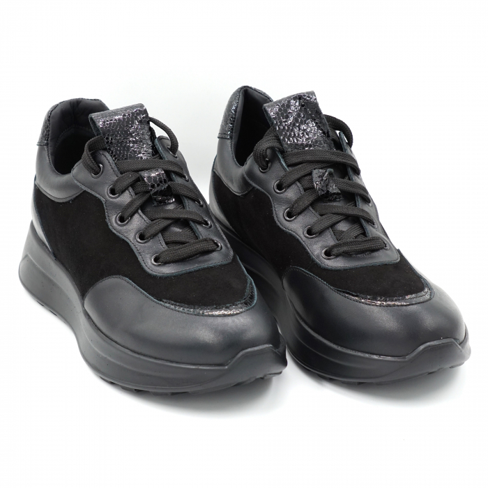 Pantofi dama tip adidas din piele naturala neagra cu varf rotund si talpa 4 cm  51121-1-24 [3]
