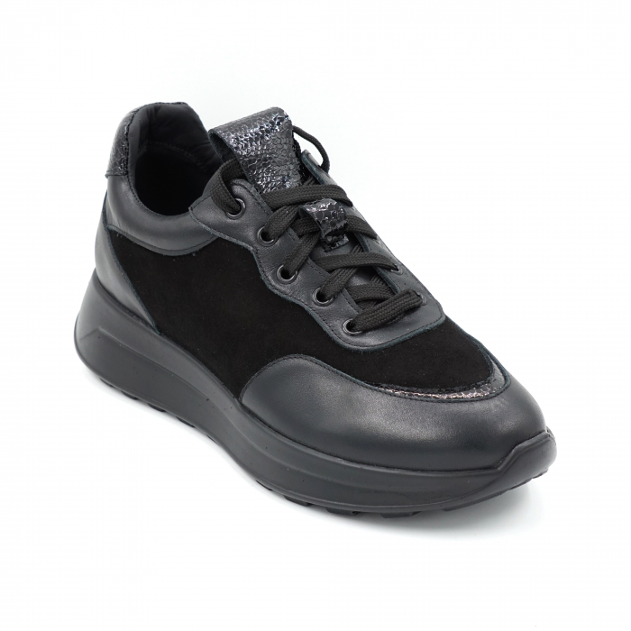 Pantofi dama tip adidas din piele naturala neagra cu varf rotund si talpa 4 cm  51121-1-24 [2]