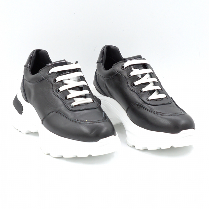 Pantofi dama tip adidas din piele naturala neagra  si lacuita neagra cu varf rotund si talpa de 6 cm 51121-10-24 [3]