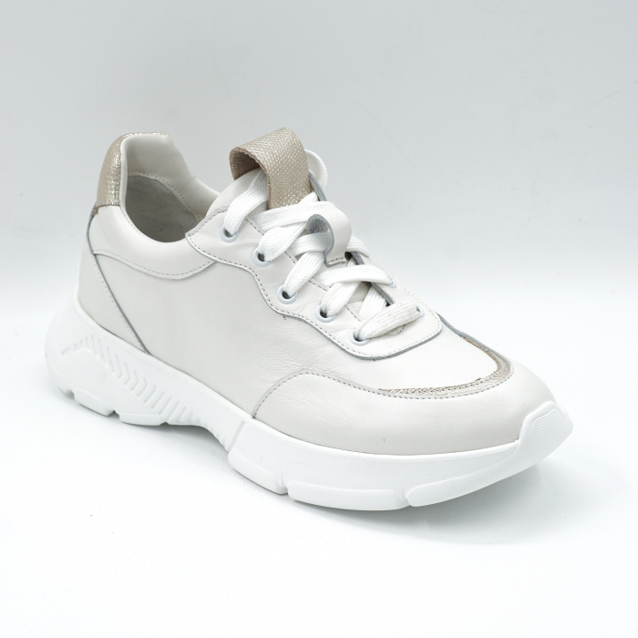 Pantofi dama tip adidas din piele naturala alba si argintie cu varf rotund si talpa 3 cm  51121-2-24 [2]