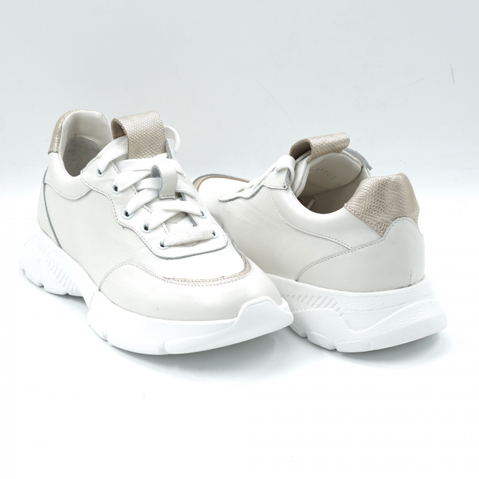 Pantofi dama tip adidas din piele naturala alba si argintie cu varf rotund si talpa 3 cm  51121-2-24 [4]