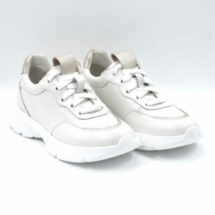 Pantofi dama tip adidas din piele naturala alba si argintie cu varf rotund si talpa 3 cm  51121-2-24 [3]
