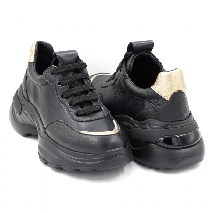 Pantofi dama tip adidas din piele naturala neagra si aurie cu varf rotund si talpa inalta 6 cm  51121-24 [4]