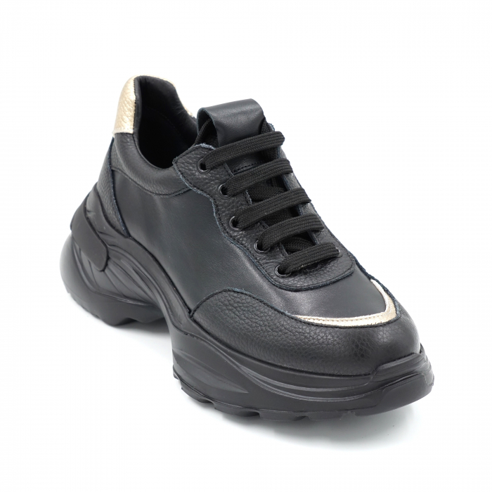 Pantofi dama tip adidas din piele naturala neagra si aurie cu varf rotund si talpa inalta 6 cm  51121-24 [2]