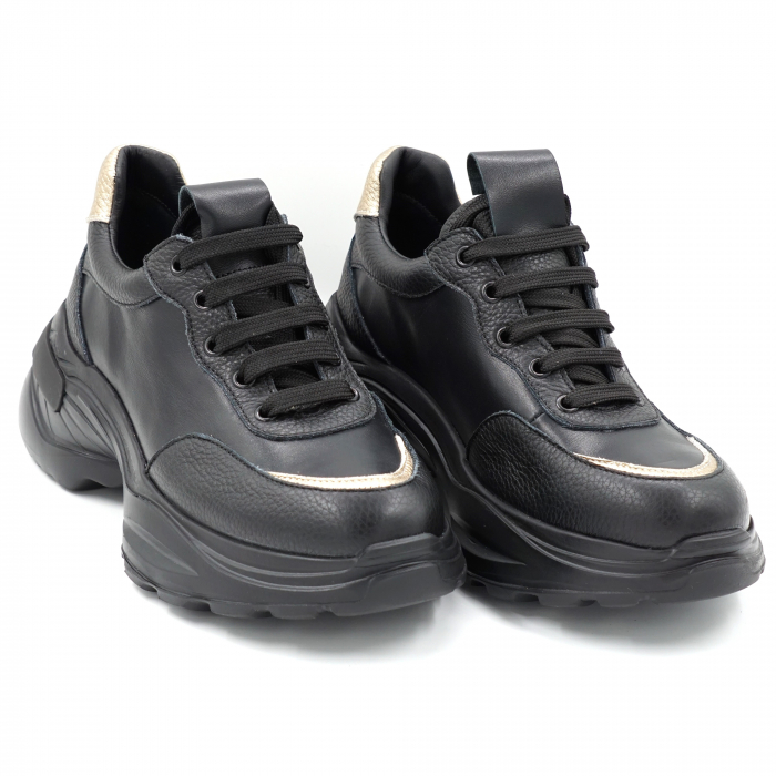 Pantofi dama tip adidas din piele naturala neagra si aurie cu varf rotund si talpa inalta 6 cm  51121-24 [3]