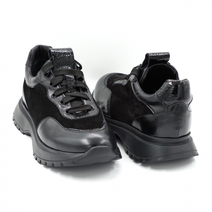 Pantofi dama tip adidas din piele naturala neagra cu varf rotund si talpa 4 cm 51121-3-24 [3]
