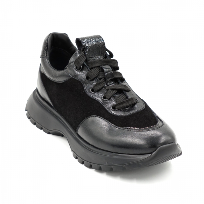 Pantofi dama tip adidas din piele naturala neagra cu varf rotund si talpa 4 cm 51121-3-24 [2]