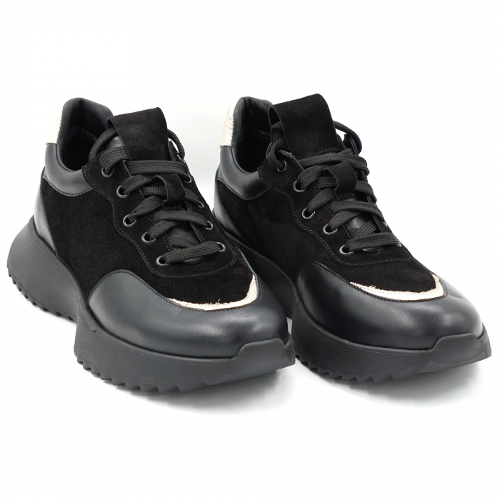 Pantofi dama tip adidas din piele naturala neagra si aurie cu varf rotund si talpa 4 cm 51121-4-24 [3]