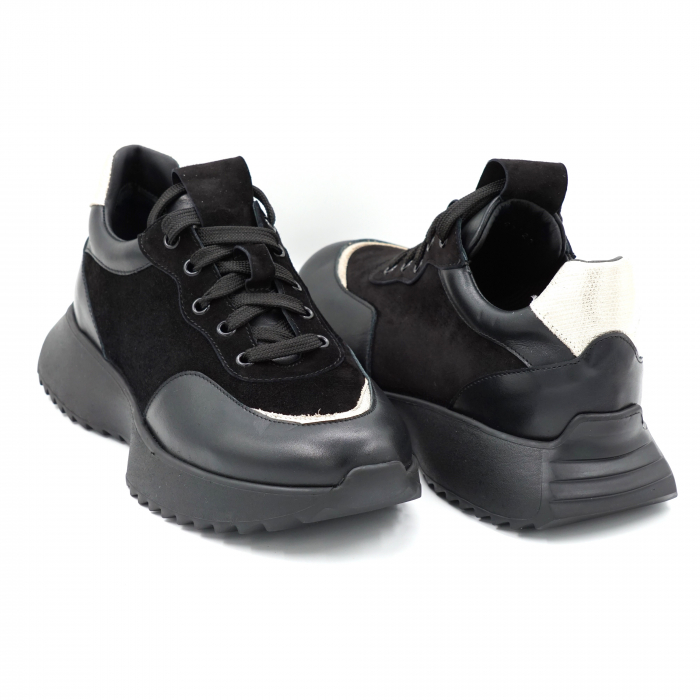 Pantofi dama tip adidas din piele naturala neagra si aurie cu varf rotund si talpa 4 cm 51121-4-24 [4]