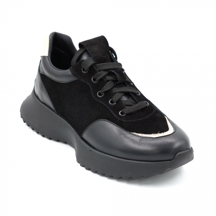 Pantofi dama tip adidas din piele naturala neagra si aurie cu varf rotund si talpa 4 cm 51121-4-24 [2]