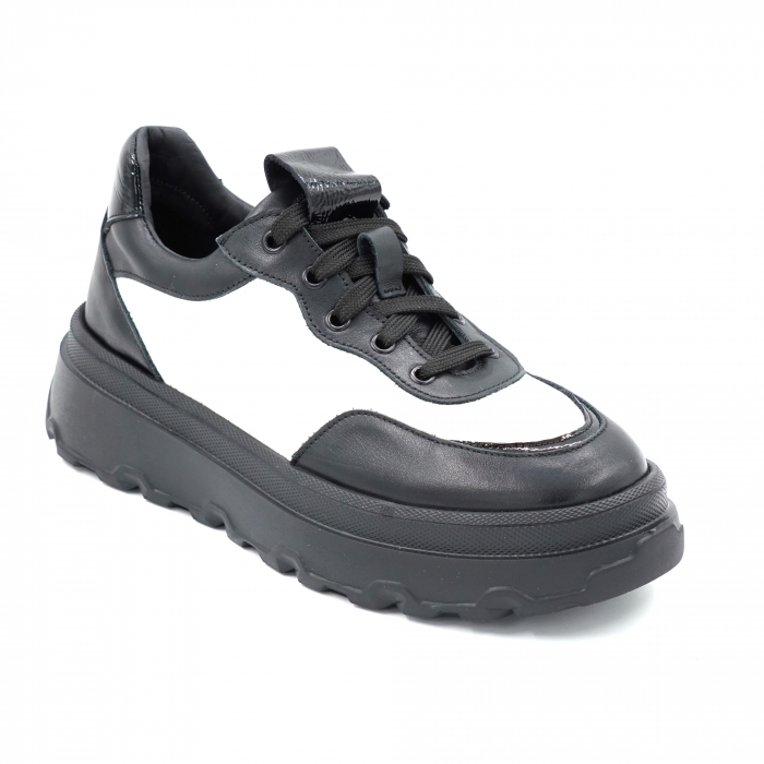 Pantofi dama tip adidas din piele naturala alba si neagra cu varf rotund si talpa 4 cm 51121-5-24 [2]