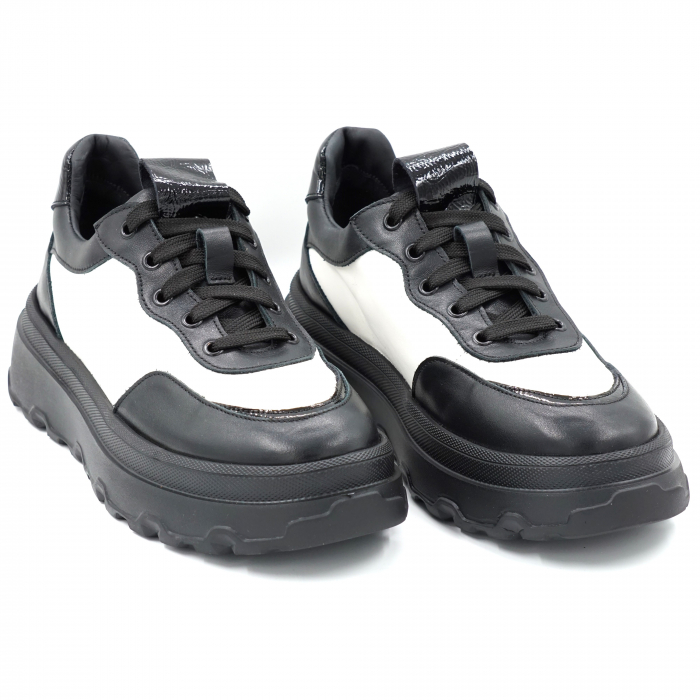Pantofi dama tip adidas din piele naturala alba si neagra cu varf rotund si talpa 4 cm 51121-5-24 [3]