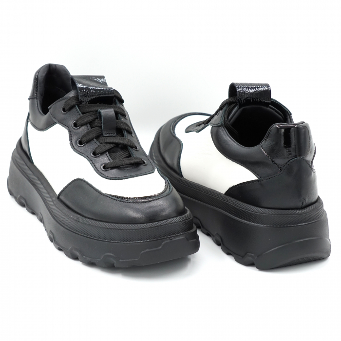 Pantofi dama tip adidas din piele naturala alba si neagra cu varf rotund si talpa 4 cm 51121-5-24 [4]