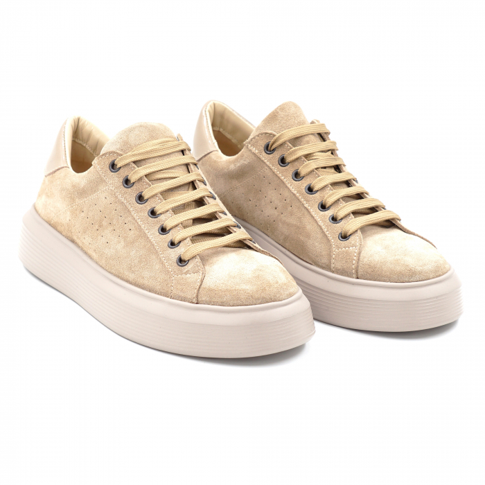 Pantofi dama tip adidas  din piele naturala intoarsa bej cappucino si lacuita grej cu varf rotund si talpa 3 cm 51321-3-24 [4]
