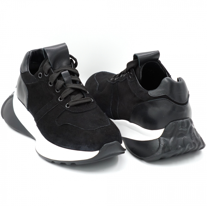 Pantofi dama tip adidas din piele naturala intoarsa neagra cu varf rotund si talpa 4 cm 52121-24 [4]