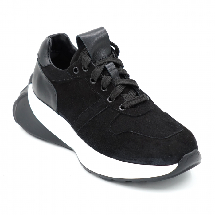 Pantofi dama tip adidas din piele naturala intoarsa neagra cu varf rotund si talpa 4 cm 52121-24 [2]