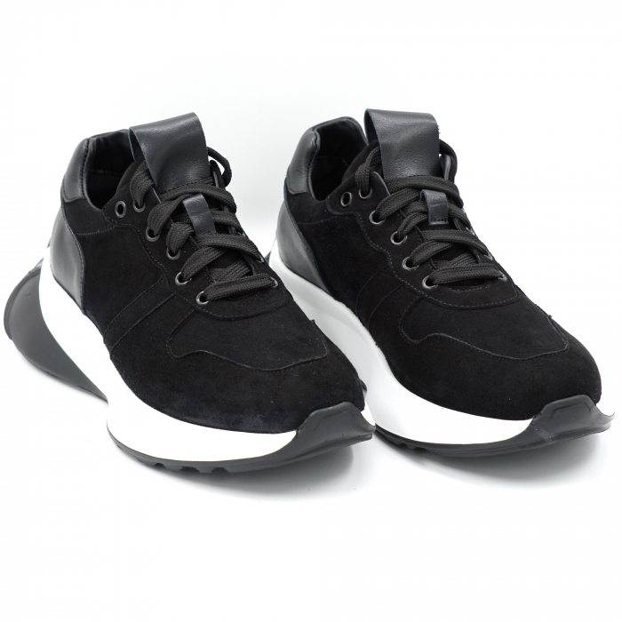 Pantofi dama tip adidas din piele naturala intoarsa neagra cu varf rotund si talpa 4 cm 52121-24 [3]