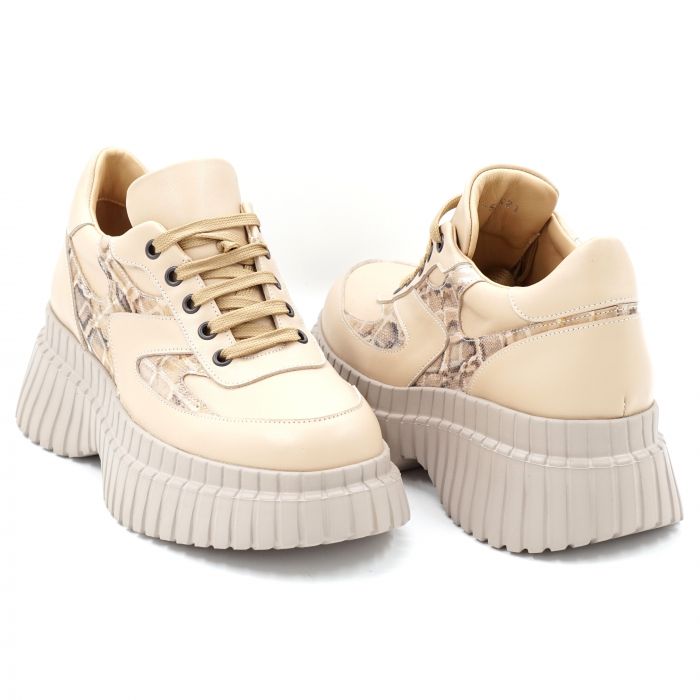 Pantofi dama tip adidas din piele naturala nude bej si cu imprimeu animal print cu varf rotund si talpa inalta 6 cm 52521-1-24 [4]