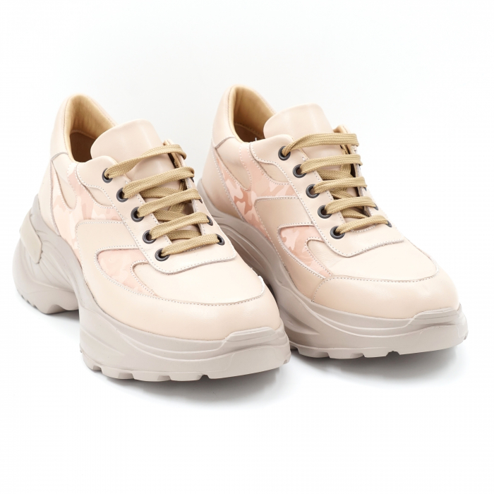 Pantofi dama tip adidas din piele naturala nude bej roze cu varf rotund si talpa inalta 6 cm 52521-1-24 [3]
