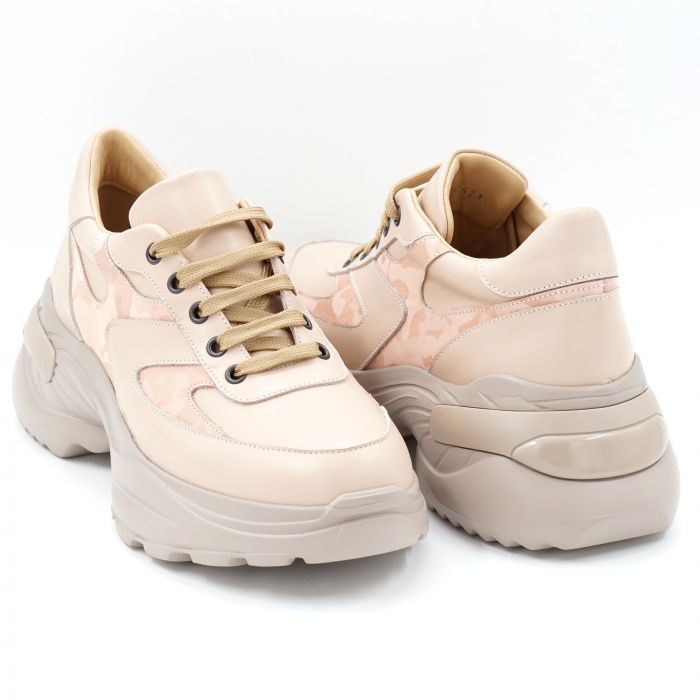 Pantofi dama tip adidas din piele naturala nude bej roze cu varf rotund si talpa inalta 6 cm 52521-1-24 [4]