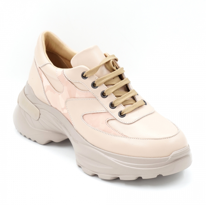 Pantofi dama tip adidas din piele naturala nude bej roze cu varf rotund si talpa inalta 6 cm 52521-1-24 [2]