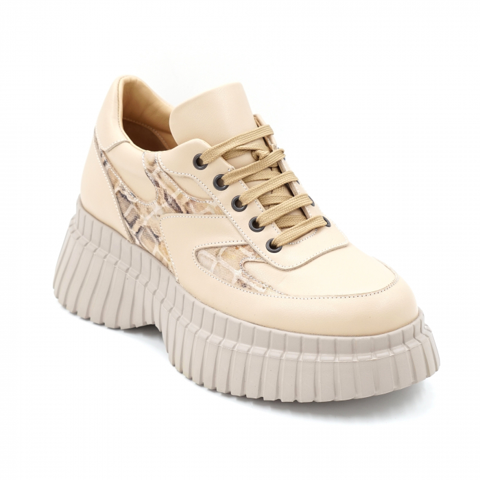 Pantofi dama tip adidas din piele naturala nude bej si cu imprimeu animal print cu varf rotund si talpa inalta 6 cm 52521-1-24 [2]