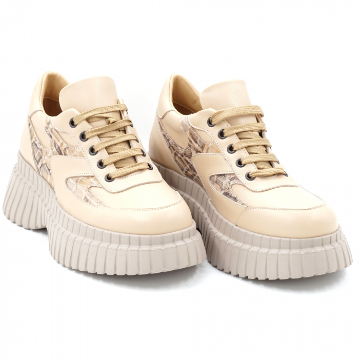 Pantofi dama tip adidas din piele naturala nude bej si cu imprimeu animal print cu varf rotund si talpa inalta 6 cm 52521-1-24 [3]
