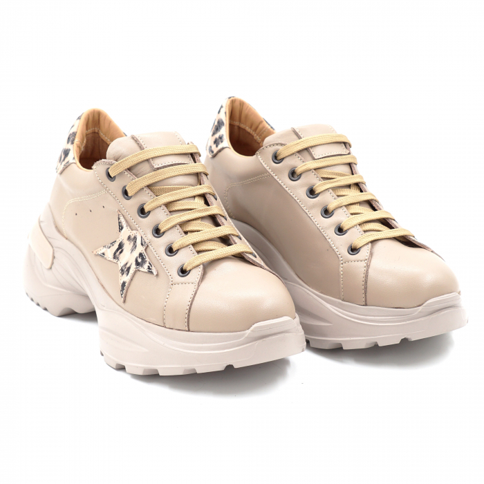 Pantofi dama tip adidas din piele naturala bej cu varf rotund si talpa 5 cm 54621-2-24 [3]