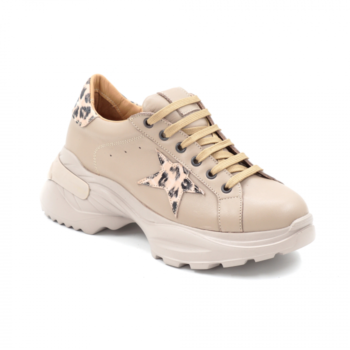 Pantofi dama tip adidas din piele naturala bej cu varf rotund si talpa 5 cm 54621-2-24 [2]
