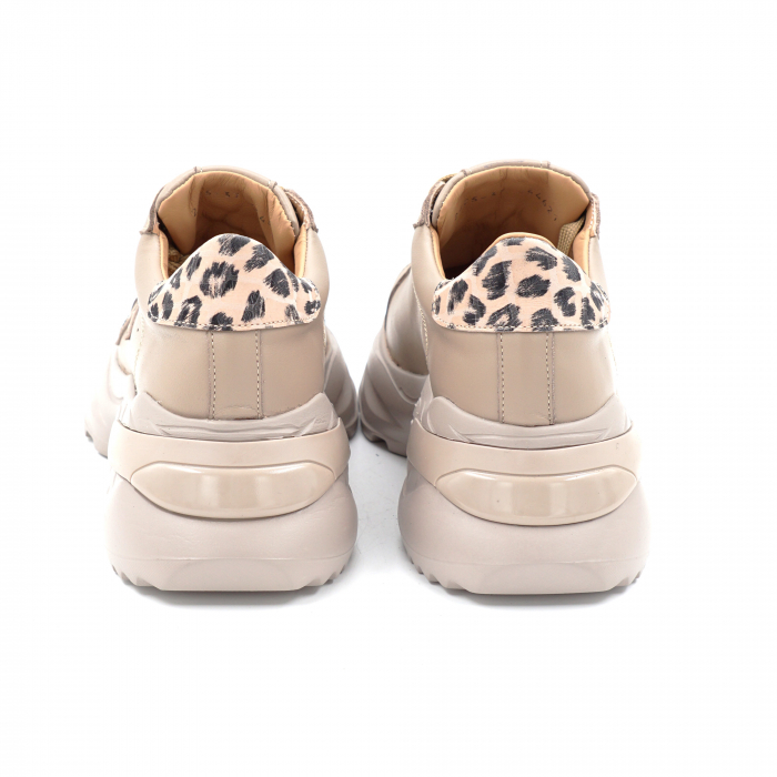 Pantofi dama tip adidas din piele naturala bej cu varf rotund si talpa 5 cm 54621-2-24 [5]
