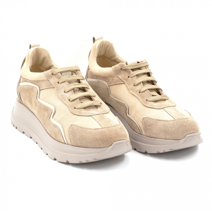 Pantofi dama tip adidas din piele naturala intoarsa bej cappucino si lacuita bej, cu varf rotund si talpa de 3 cm55721-1-24 [3]
