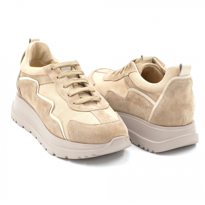 Pantofi dama tip adidas din piele naturala intoarsa bej cappucino si lacuita bej, cu varf rotund si talpa de 3 cm55721-1-24 [4]