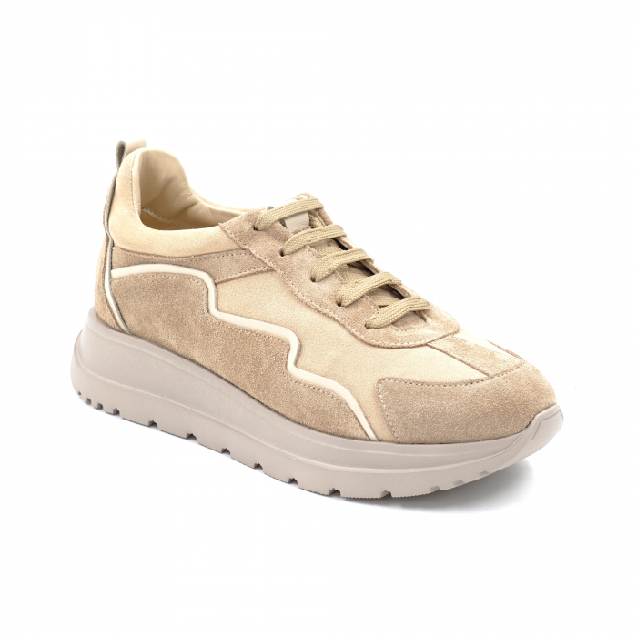 Pantofi dama tip adidas din piele naturala intoarsa bej cappucino si lacuita bej, cu varf rotund si talpa de 3 cm55721-1-24 [2]