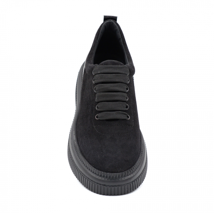 Pantofi dama casual din piele naturala intoarsa neagra cu varf rotund si talpa 4 cm  56620-2-24 [5]