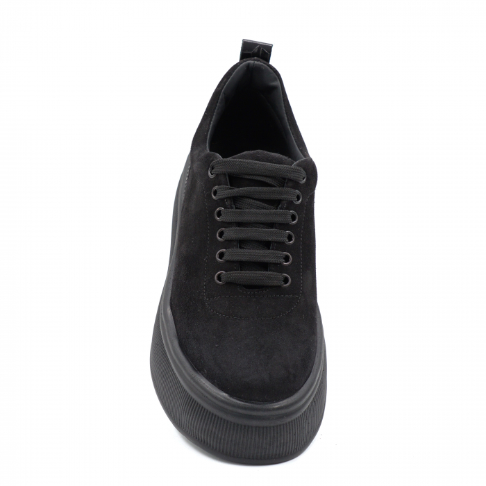 Pantofi dama tip casual din piele naturala intoarsa neagra siimprimeu  croco mat negru cu varf rotund si talpa inalta 5 cm  56620-3-24 [6]