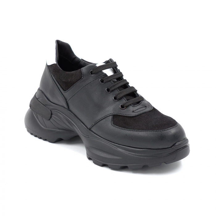 Pantofi dama tip adidas din piele naturala neagra si argintie cu varf rotund si talpa inalta de 6 cm 58221-24 [2]