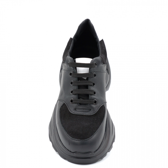 Pantofi dama tip adidas din piele naturala neagra si argintie cu varf rotund si talpa inalta de 6 cm 58221-24 [6]