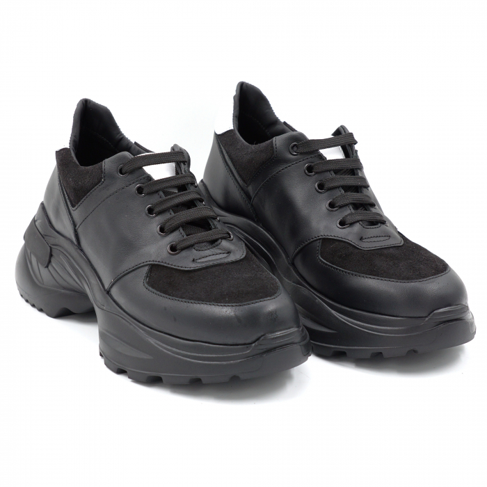 Pantofi dama tip adidas din piele naturala neagra si argintie cu varf rotund si talpa inalta de 6 cm 58221-24 [3]
