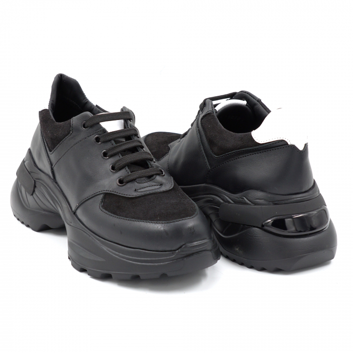 Pantofi dama tip adidas din piele naturala neagra si argintie cu varf rotund si talpa inalta de 6 cm 58221-24 [4]