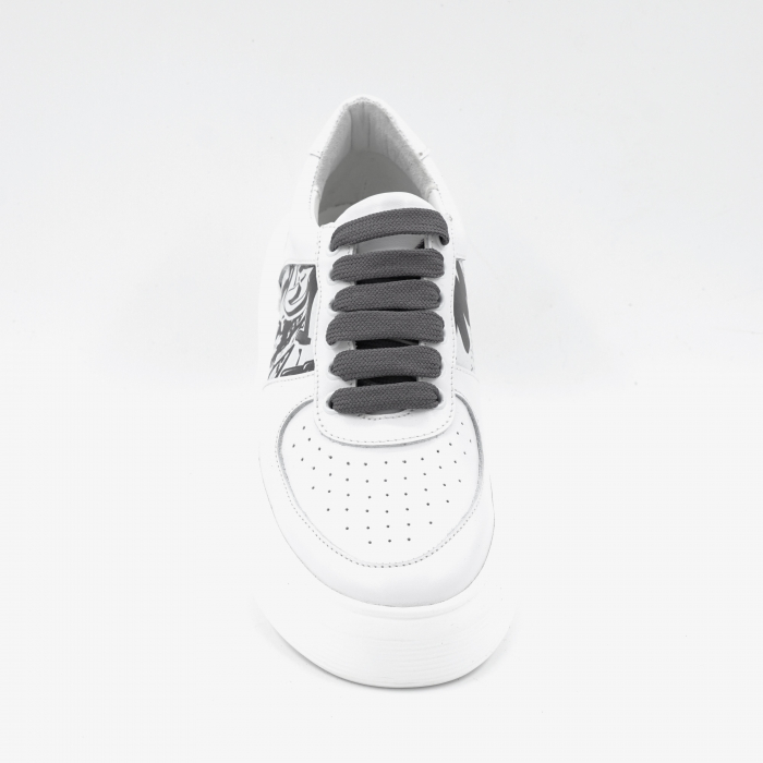 Pantofi dama tip adidas din piele naturala alba si cu imprimeu alb-negru cu varf rotund si talpa de 4 cm 61220-1-24 [3]