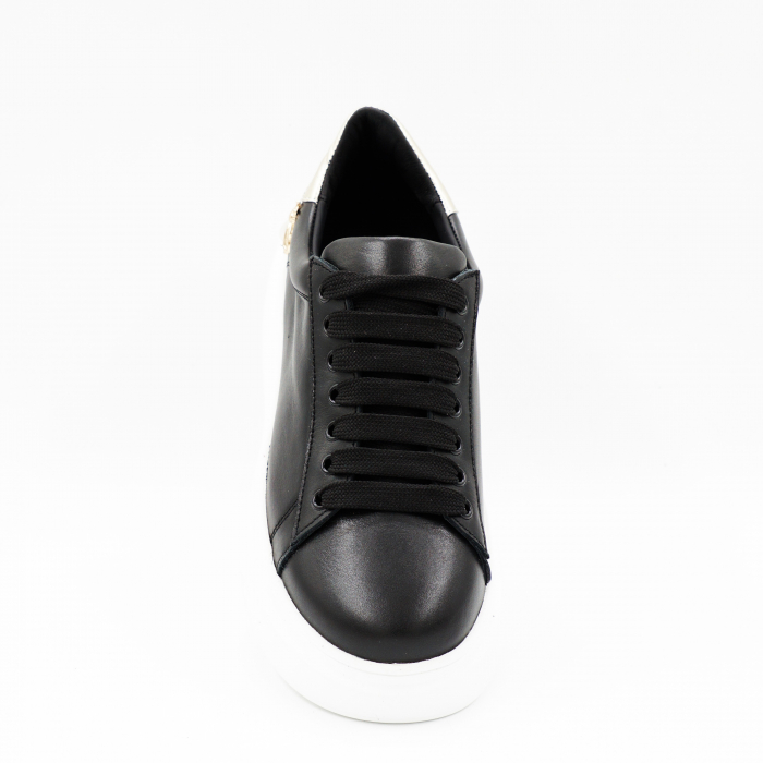 Pantofi dama tip adidas din piele naturala neagra si aurie cu varf rotund si talpa inalta de 5 cm 62821-2-24 [5]