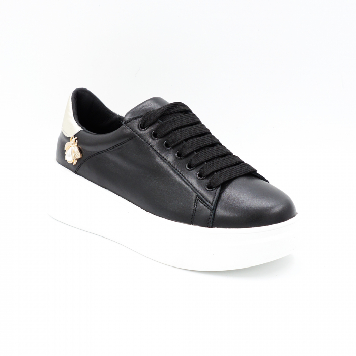 Pantofi dama tip adidas din piele naturala neagra si aurie cu varf rotund si talpa inalta de 5 cm 62821-2-24 [2]