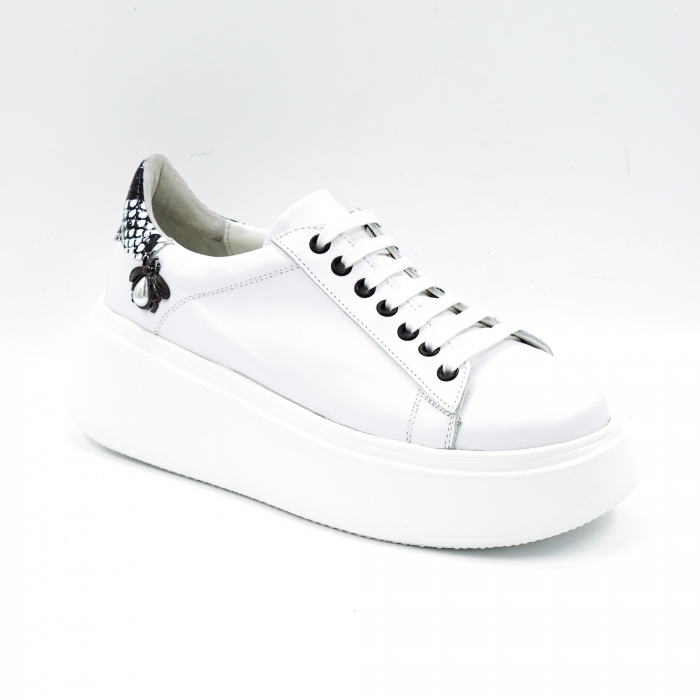 Pantofi dama tip adidas din piele naturala alba si imprimeu sarpe alb-negru cu varf rotund si talpa inalta de 5 cm62821-3-24 [2]