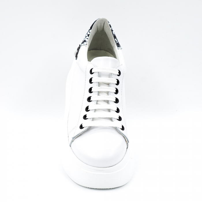 Pantofi dama tip adidas din piele naturala alba si imprimeu sarpe alb-negru cu varf rotund si talpa inalta de 5 cm62821-3-24 [3]